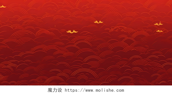 红色古风质感祥云云纹海浪底纹纹理展板背景